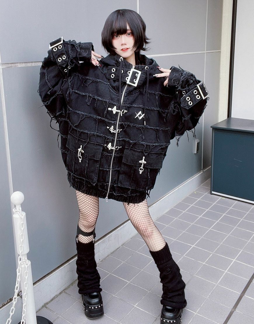 REFLEM【レフレム】ツギハギベルト付きハイネックジップパーカー/全2色