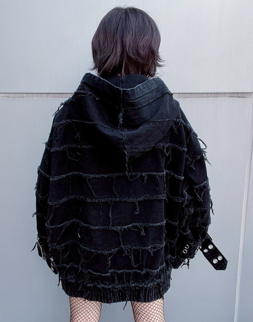 REFLEM【レフレム】ツギハギベルト付きハイネックジップパーカー/全2色