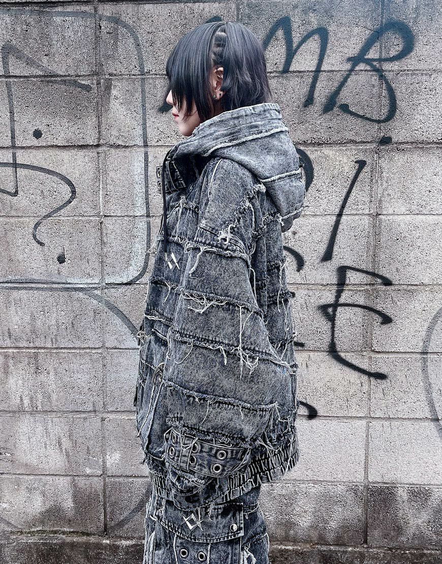 REFLEM【レフレム】ツギハギベルト付きハイネックジップパーカー/全2色