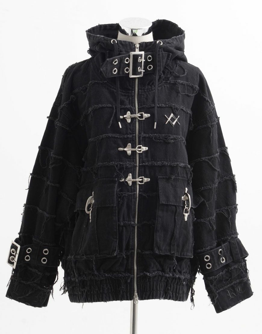 REFLEM【レフレム】ツギハギベルト付きハイネックジップパーカー/全2色