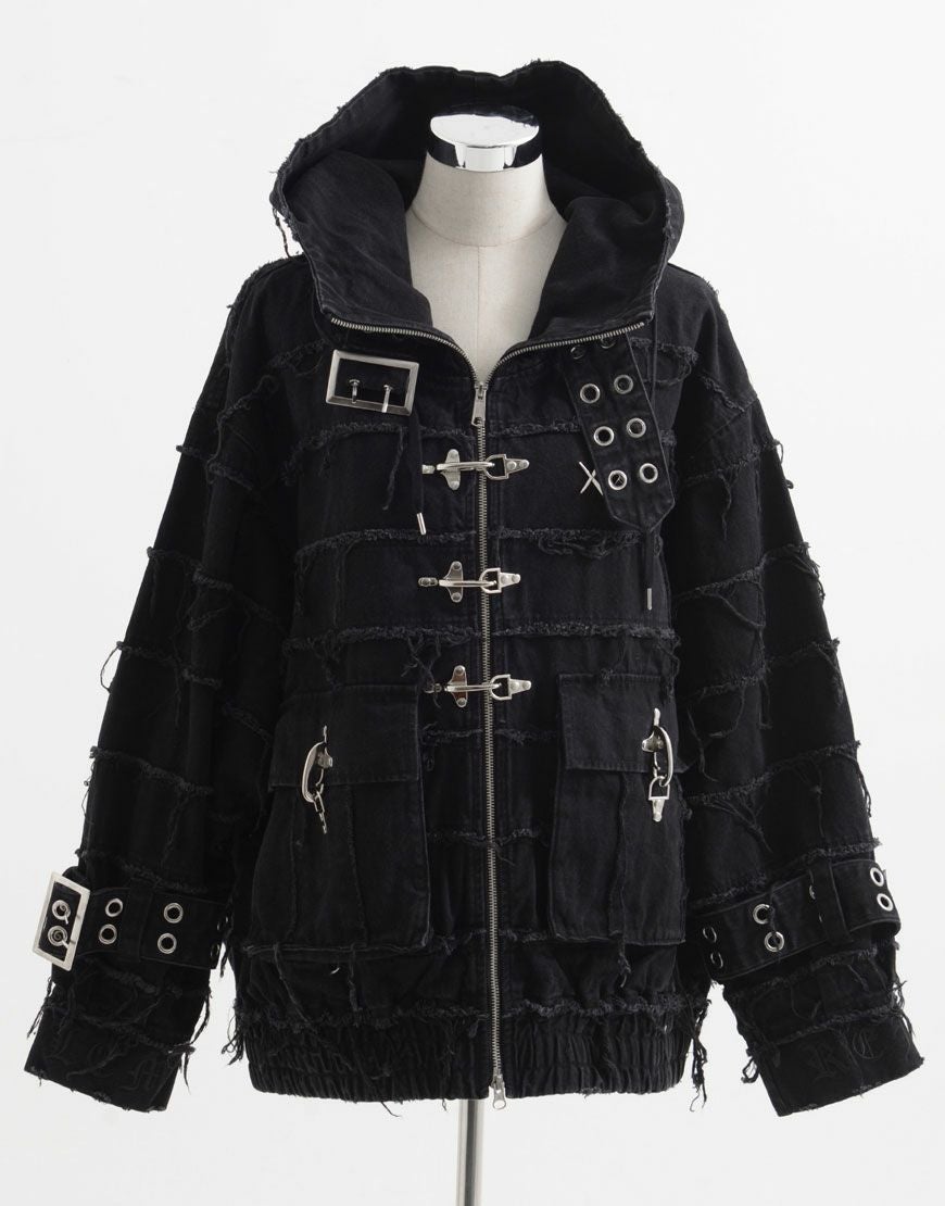 REFLEM【レフレム】ツギハギベルト付きハイネックジップパーカー/全2色