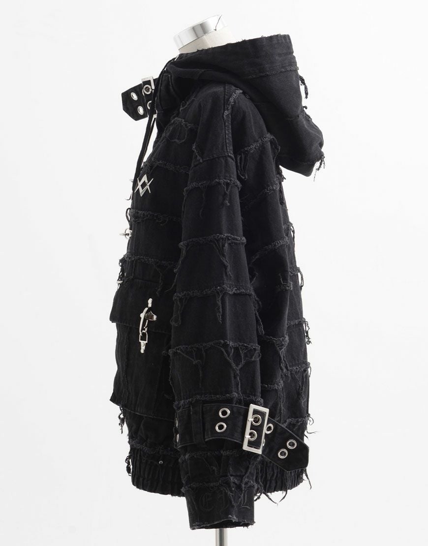 REFLEM【レフレム】ツギハギベルト付きハイネックジップパーカー/全2色