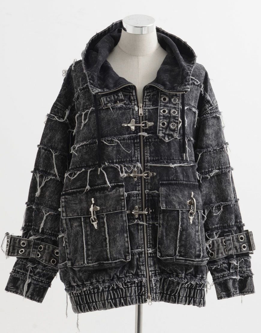 REFLEM【レフレム】ツギハギベルト付きハイネックジップパーカー/全2色