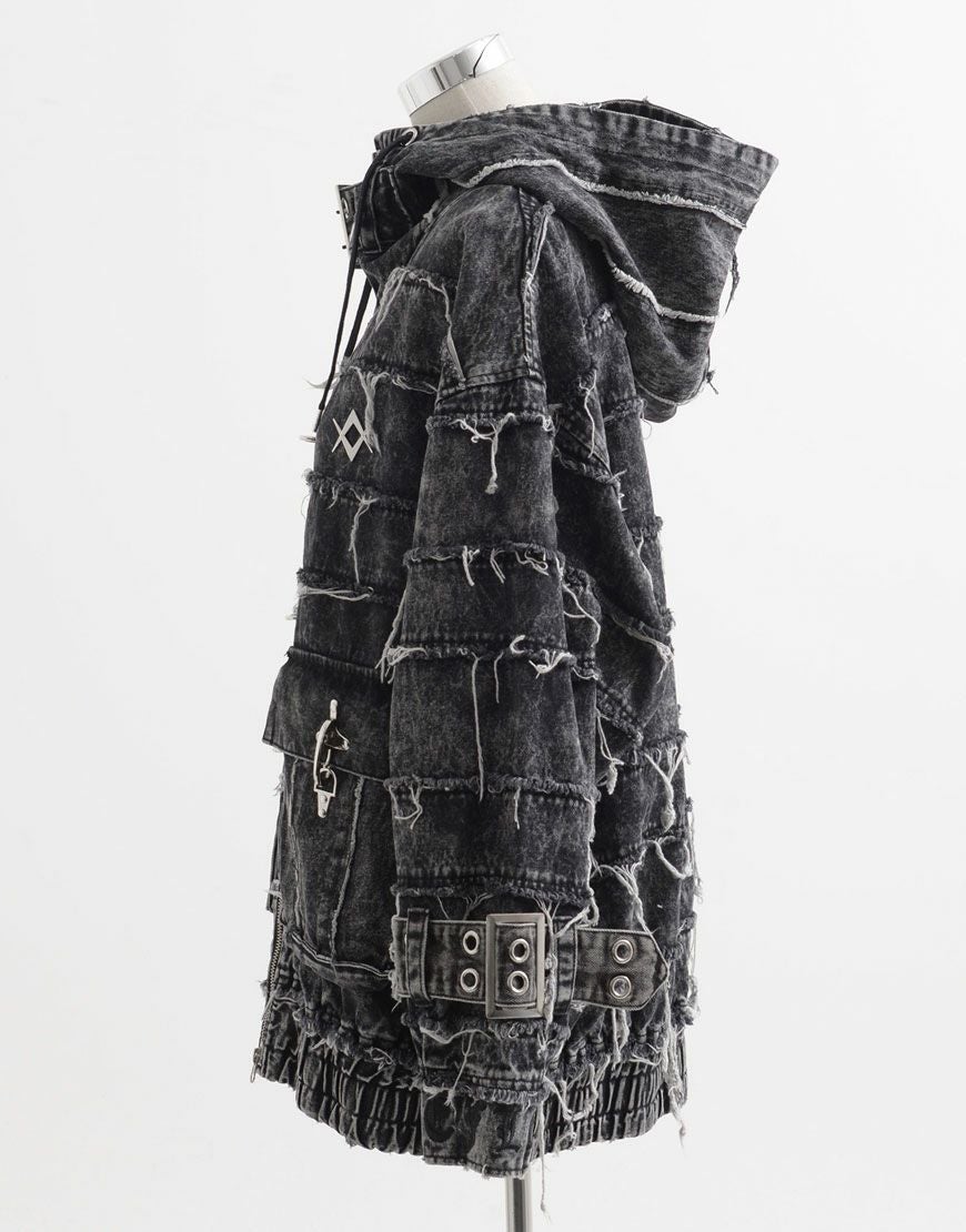 REFLEM【レフレム】ツギハギベルト付きハイネックジップパーカー/全2色