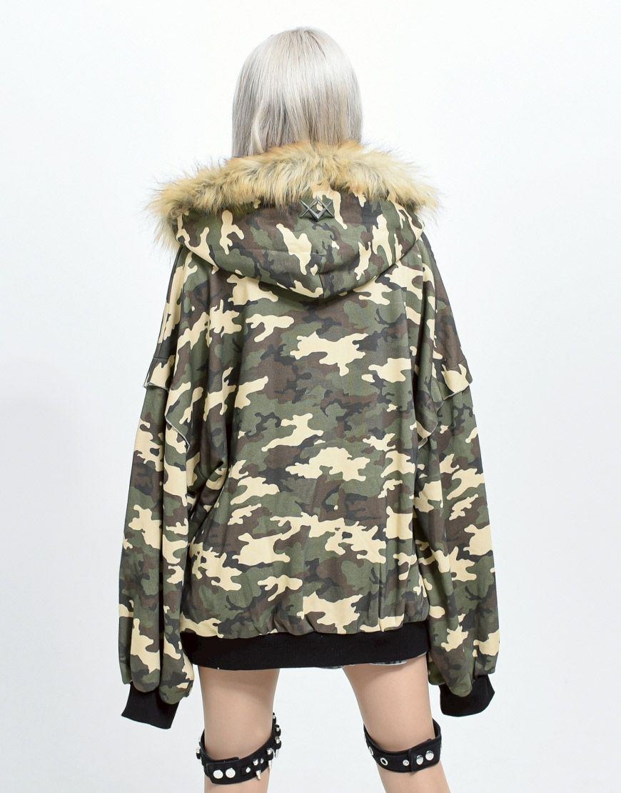 REFLEM【レフレム】ファー付き総柄ジップパーカー/全3色