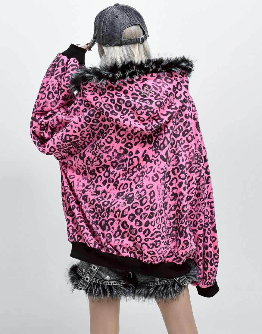 REFLEM【レフレム】ファー付き総柄ジップパーカー/全3色