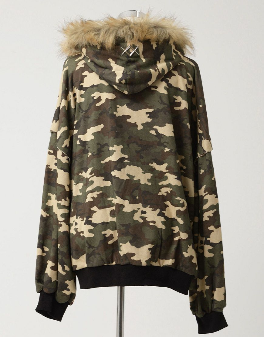 REFLEM【レフレム】ファー付き総柄ジップパーカー/全3色