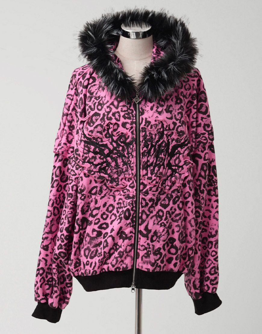 REFLEM【レフレム】ファー付き総柄ジップパーカー/全3色