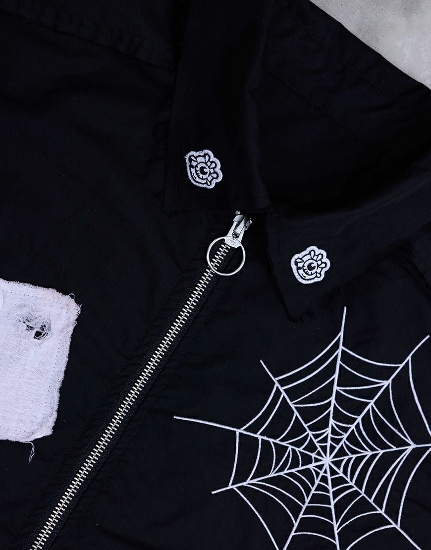 Gamchu クモの巣刺繍 パッチワーク 長袖シャツ ブラック Gamchu クモの巣刺繍 パッチワーク 長袖シャツ ブラック 【公式通販】