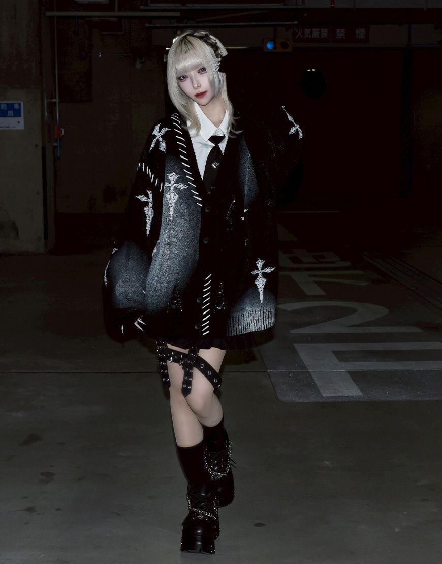 REFLEM【レフレム】クラッシュクロスWジャガードカーディガン/全2色