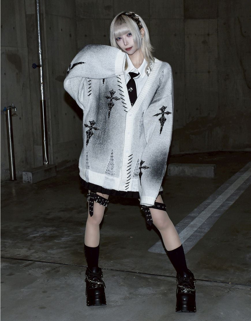 REFLEM【レフレム】クラッシュクロスWジャガードカーディガン/全2色