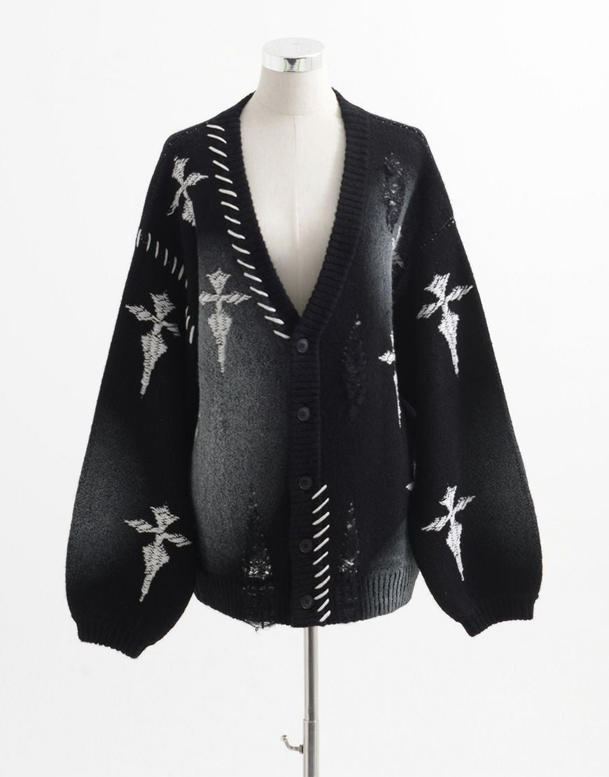 REFLEM【レフレム】クラッシュクロスWジャガードカーディガン/全2色