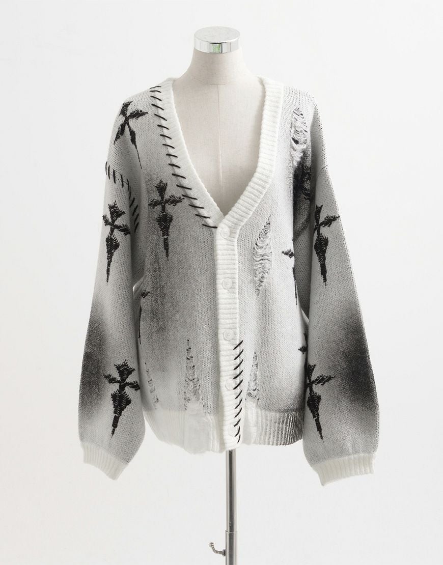 REFLEM【レフレム】クラッシュクロスWジャガードカーディガン/全2色