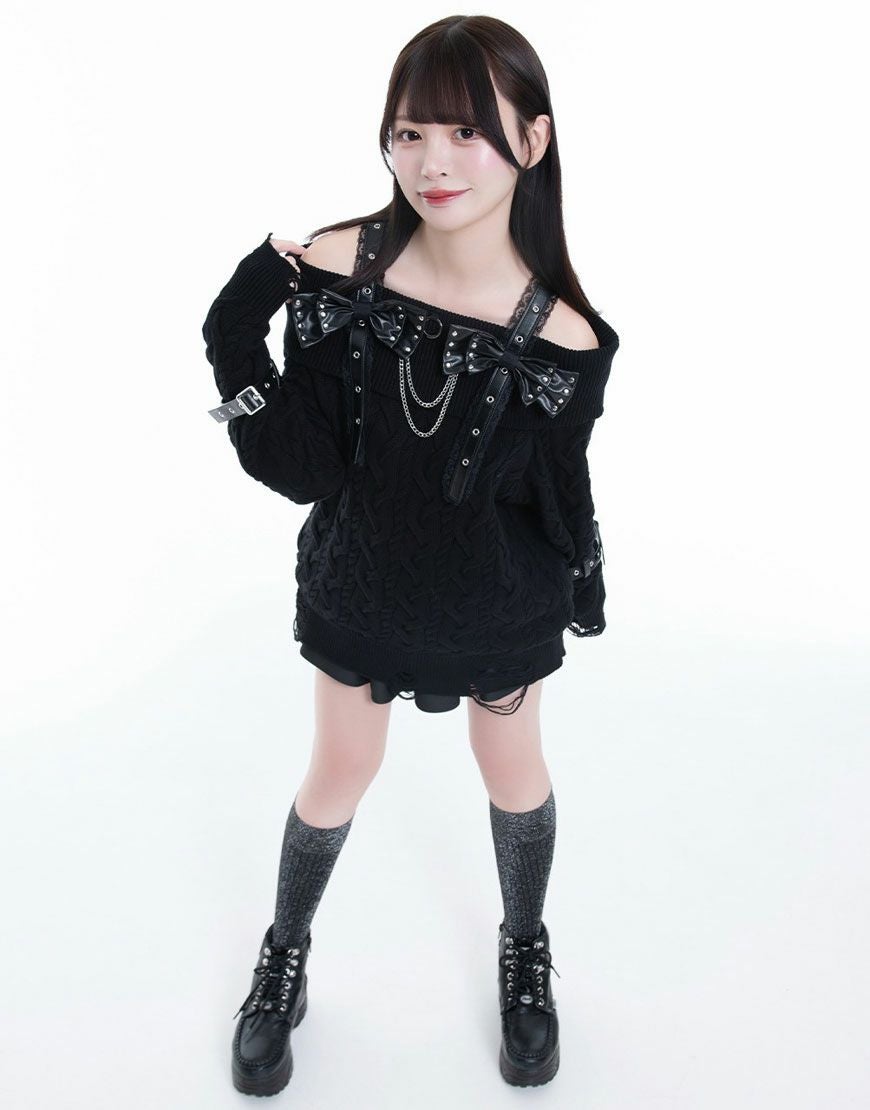 TRAVAS TOKYO【トラバストーキョー】オフショルケーブルニットトップス