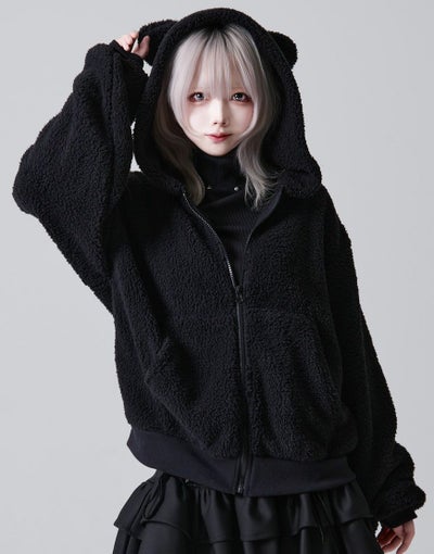 TRAVAS TOKYO ロゴ フェイクファー ファーコート ロングパーカー 黒 