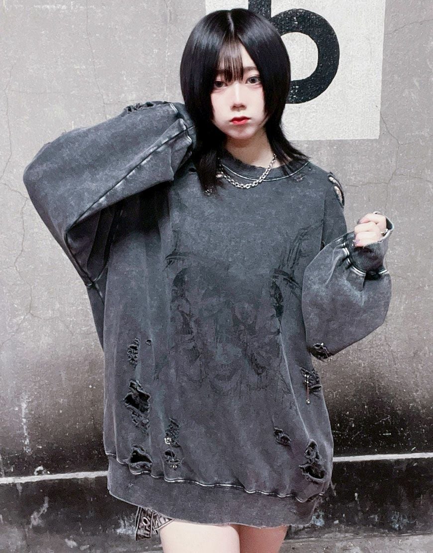 REFLEM【レフレム】スカルプリントダメージスウェット/全2色