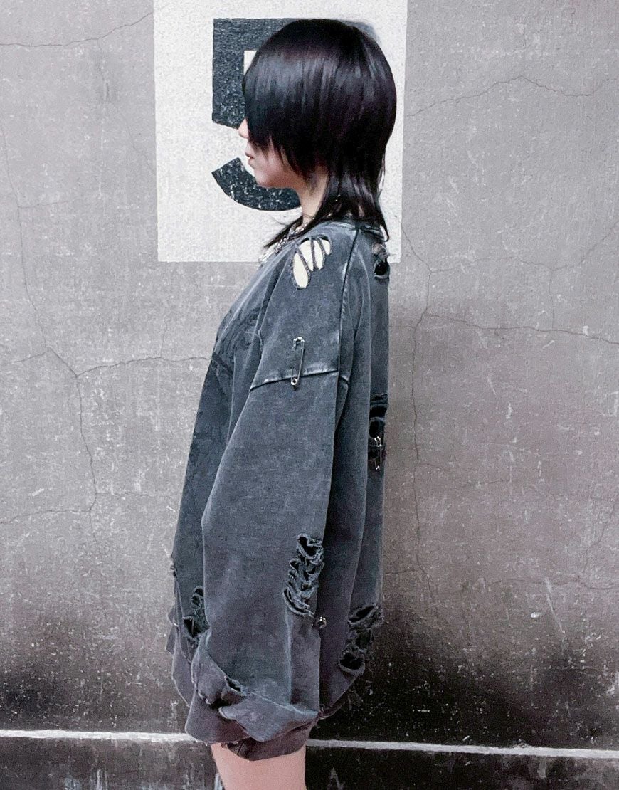 REFLEM【レフレム】スカルプリントダメージスウェット/全2色