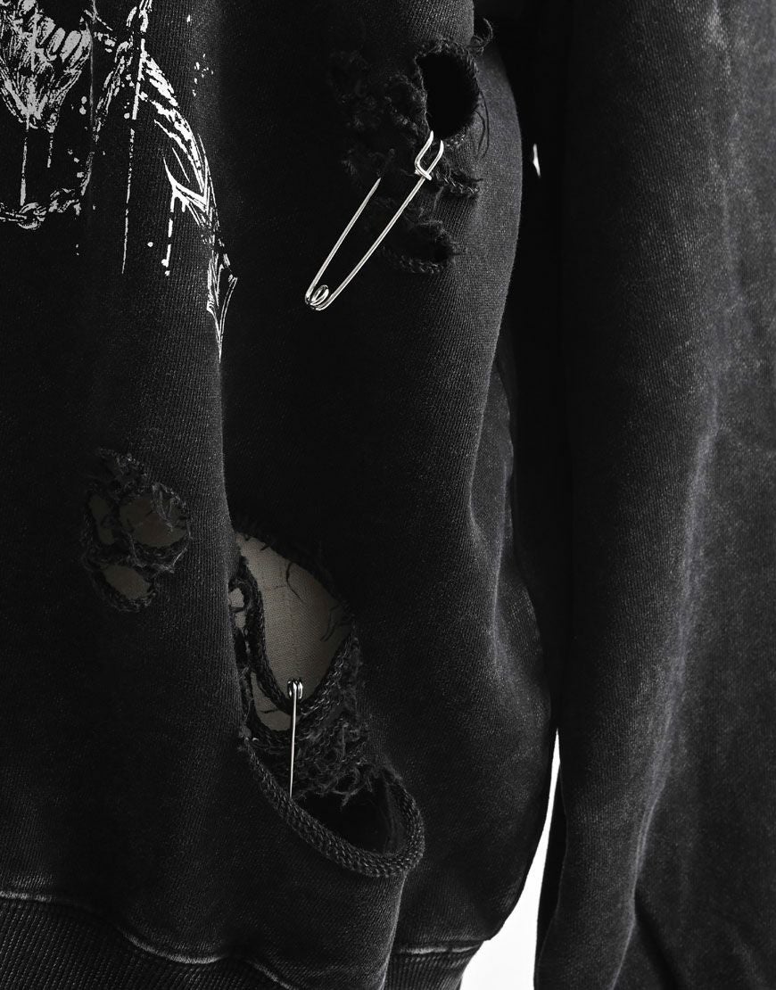 REFLEM【レフレム】スカルプリントダメージスウェット/全2色