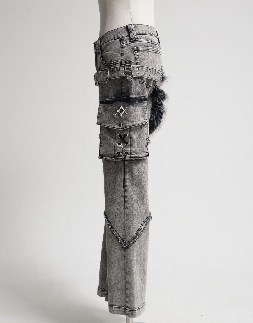 REFLEM【レフレム】ファーポーチベルト付フレアデニム/全2色