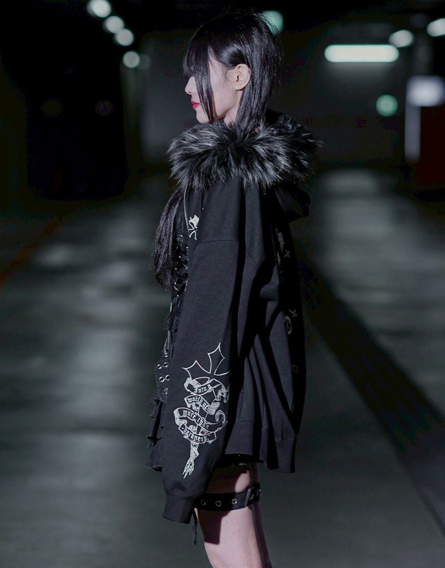 REFLEM【レフレム】ファー付きクロス刺繍ジップアップパーカー/全3色