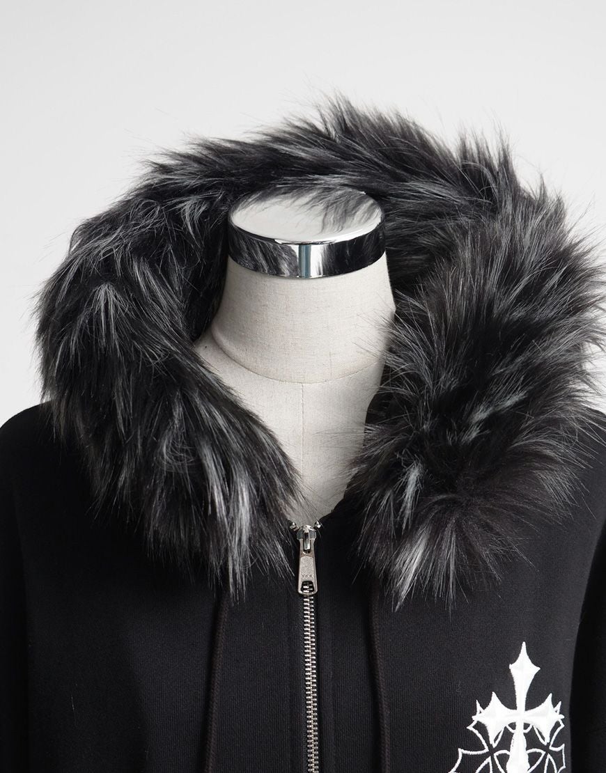 『REFLEM/レフレム』ファー付きクロス刺繍ZIPパーカージップアップパーカー REFLEM【レフレム】ファー付きクロス刺繍ジップアップパーカー/全3色