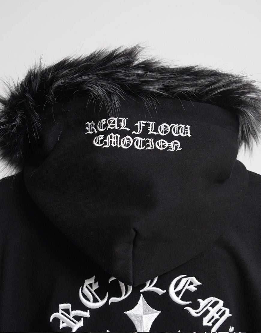 REFLEM【レフレム】ファー付きクロス刺繍ジップアップパーカー/全3色