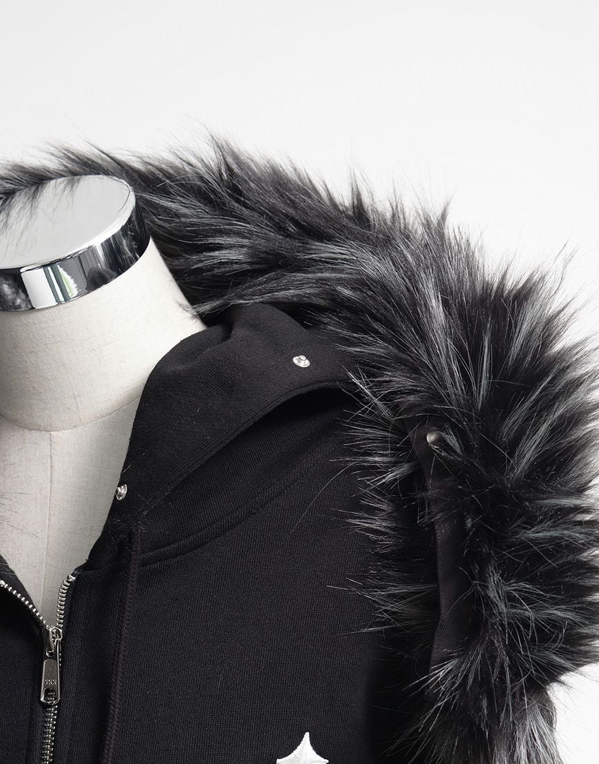 REFLEM【レフレム】ファー付きクロス刺繍ジップアップパーカー/全3色