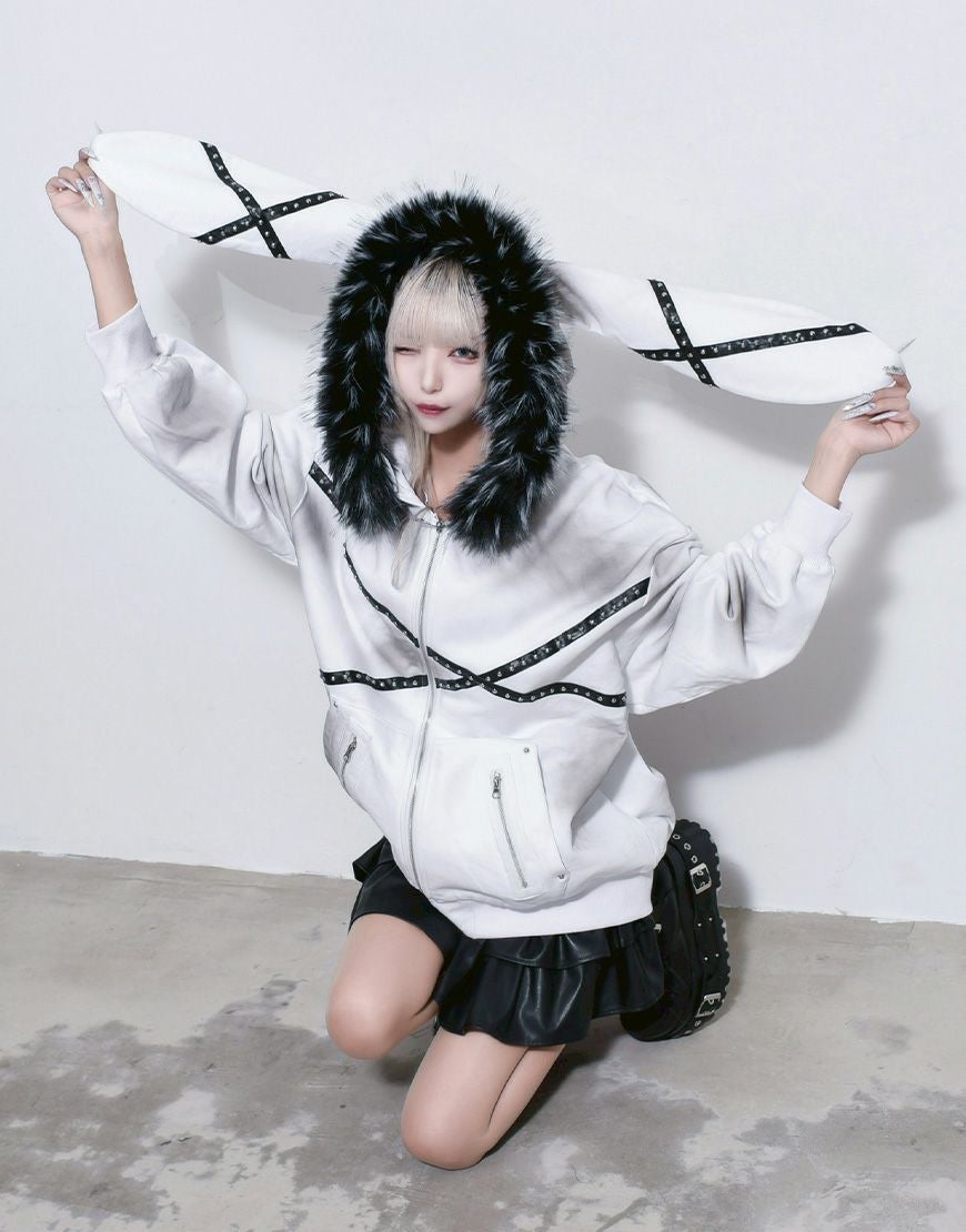 REFLEM うさ耳 パーカー REFLEM【レフレム】ファー付きうさ耳ジップパーカー/全2色