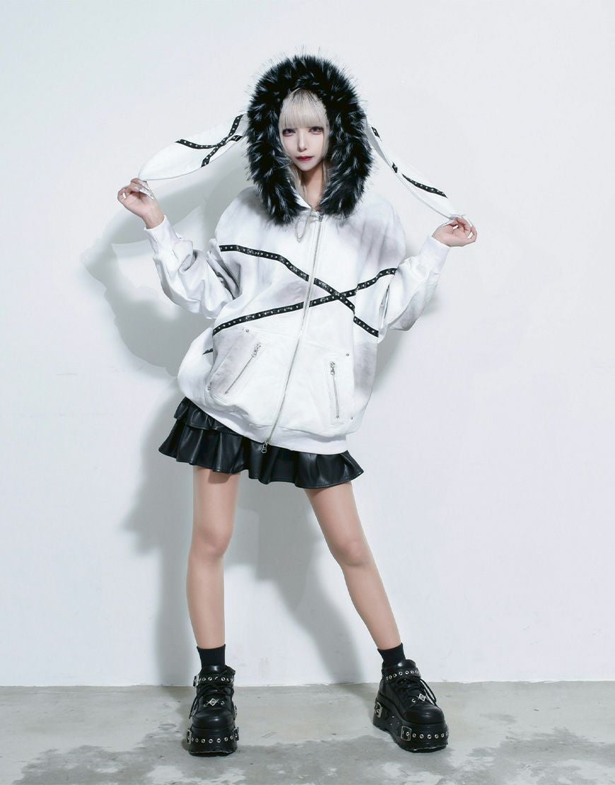 レフレムパーカー REFLEM【レフレム】ファー付きうさ耳ジップパーカー/全2色