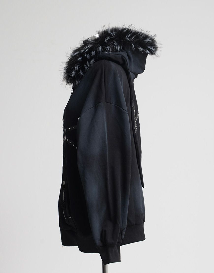 レフレム うさ耳ファー 黒 REFLEM【レフレム】ファー付きうさ耳ジップパーカー/全2色