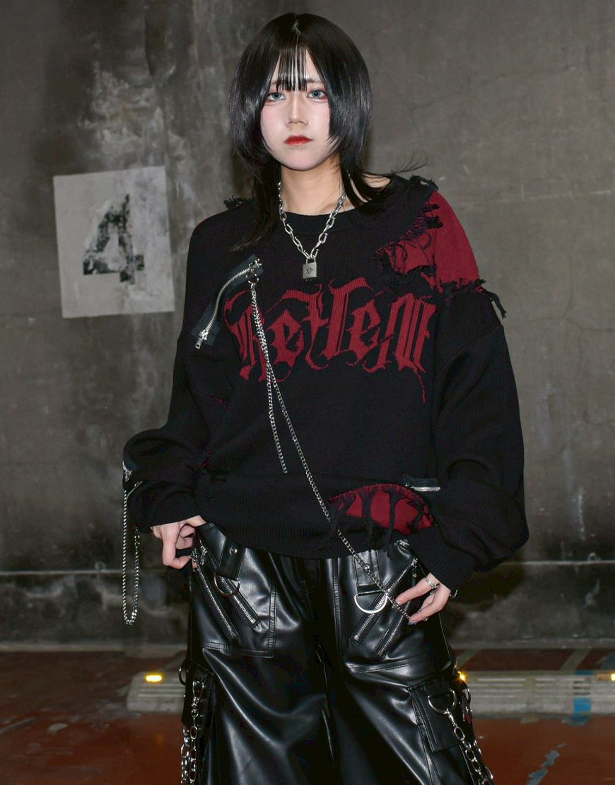 REFLEM【レフレム】チェーン付きダメージニットプルオーバー/全2色
