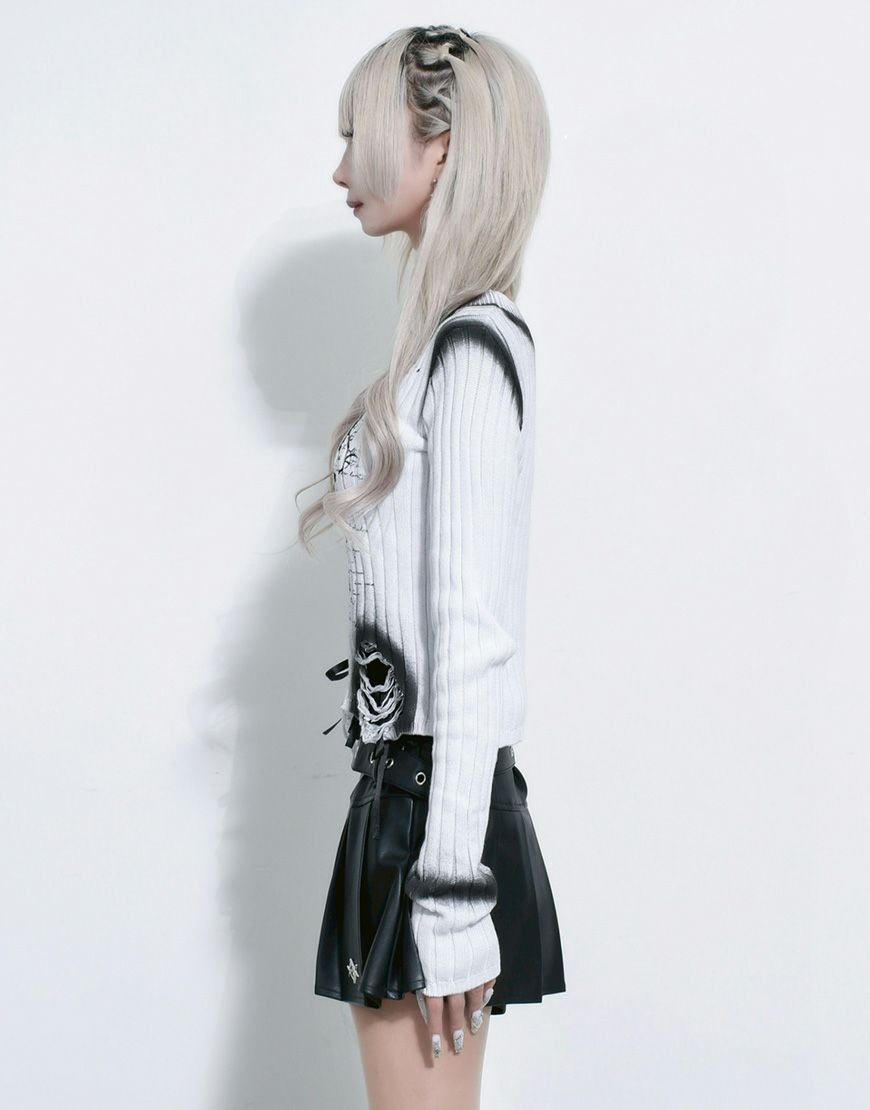 REFLEM【レフレム】スプレーダメージクロップリブニット/全2色