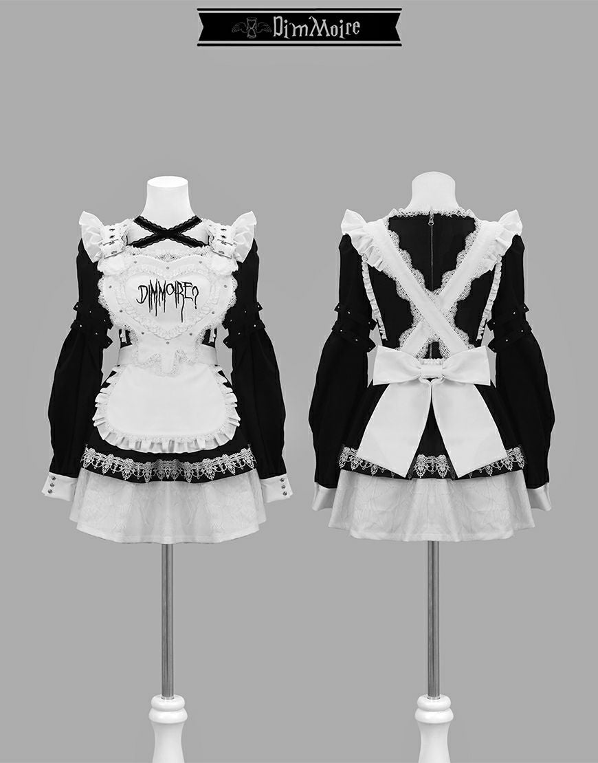 DimMoire【ディムモアール】 Drip Heartメイドワンピース/Black×White