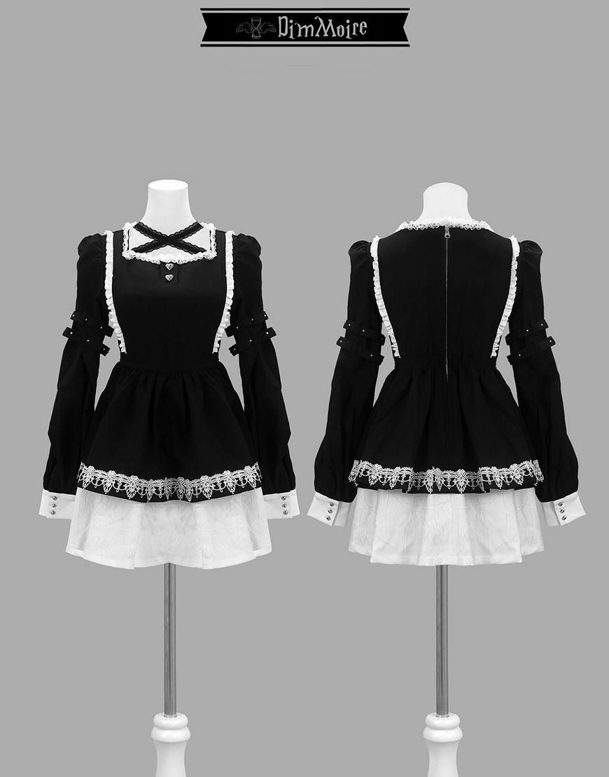 DimMoire ディムモアール ハートフリルワンピース ブラック DimMoire【ディムモアール】 Drip Heartメイドワンピース/Black×White