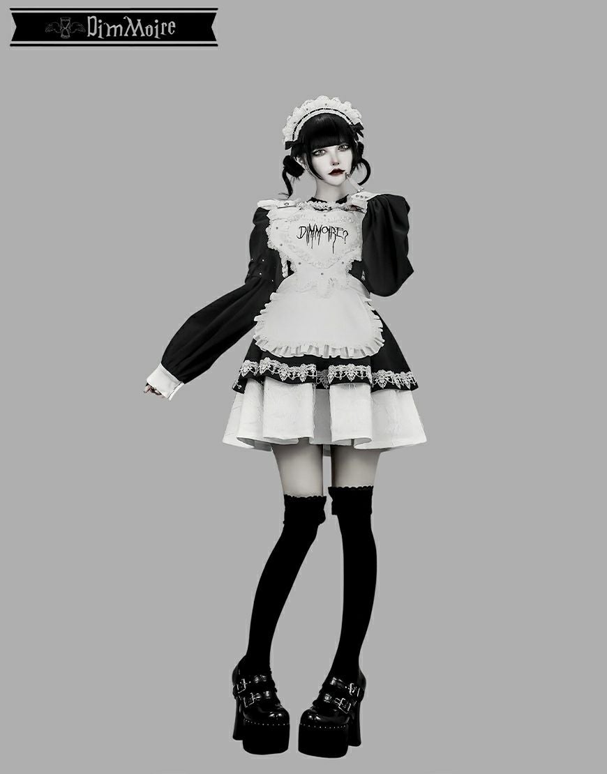 DimMoire Drip Heartメイドワンピース Black&Gray DimMoire【ディムモアール】 Drip Heartメイドワンピース/Black×White
