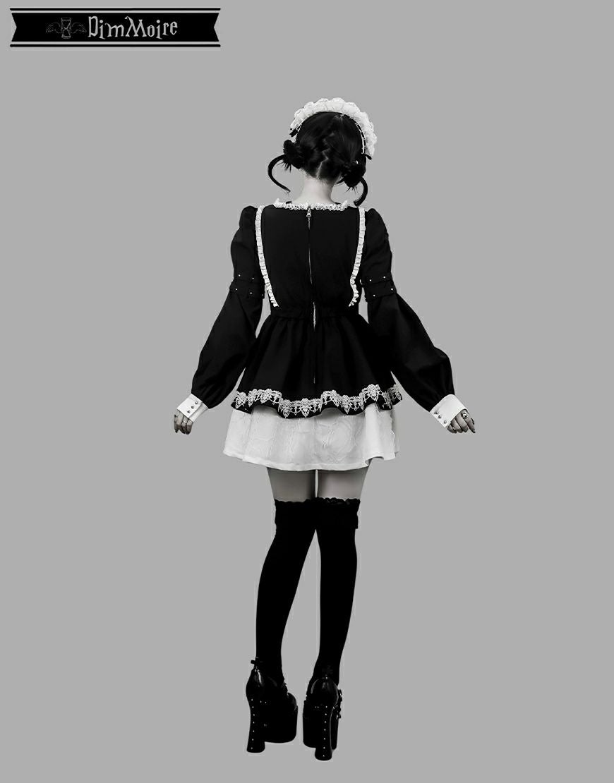 DimMoire【ディムモアール】 Drip Heartメイドワンピース/Black×White DimMoire【ディムモアール】 Drip Heartメイドワンピース/Black×White