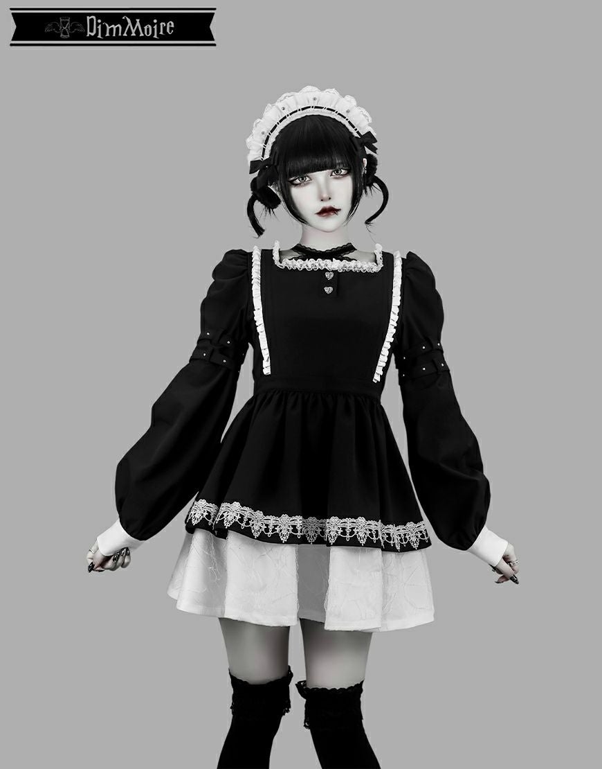 DimMoire【ディムモアール】 Drip Heartメイドワンピース/Black×White
