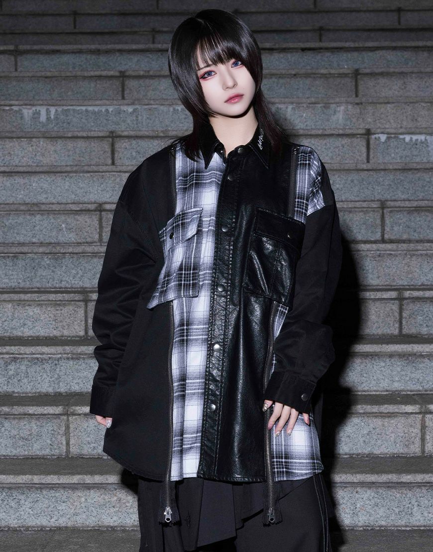 【値下げ】AdaNous【アダナス】 mixed-material shirt AdaNous【アダナス】mixed-material shirt/全2色