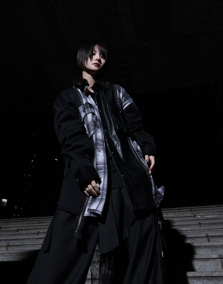 【値下げ】AdaNous【アダナス】 mixed-material shirt AdaNous【アダナス】mixed-material shirt/全2色