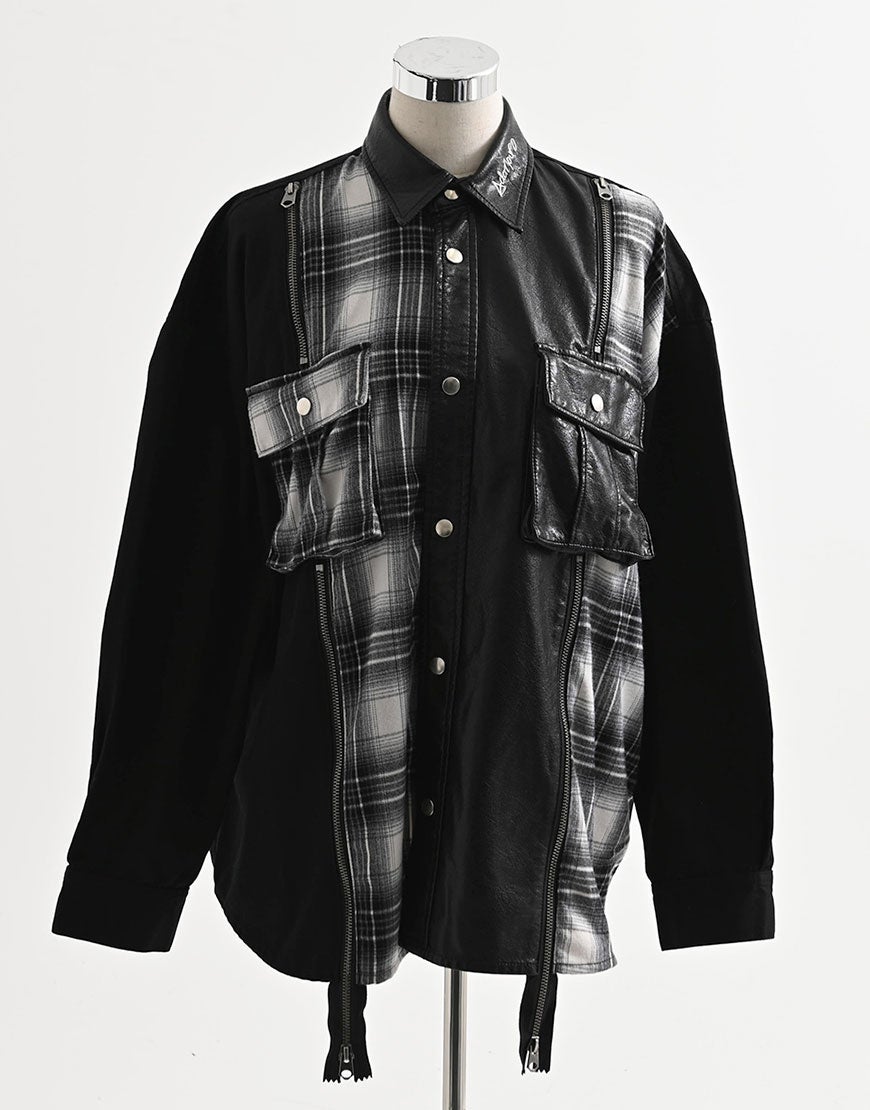 【値下げ】AdaNous【アダナス】 mixed-material shirt AdaNous【アダナス】mixed-material shirt/全2色