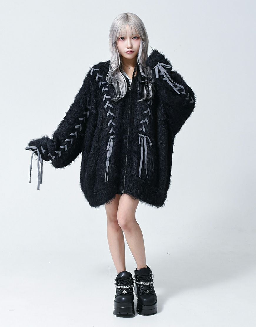 REFLEM【レフレム】うさ耳フェザーヤーンニットジップパーカー/全3色 REFLEM【レフレム】うさ耳フェザーヤーンニットジップパーカー/全3色
