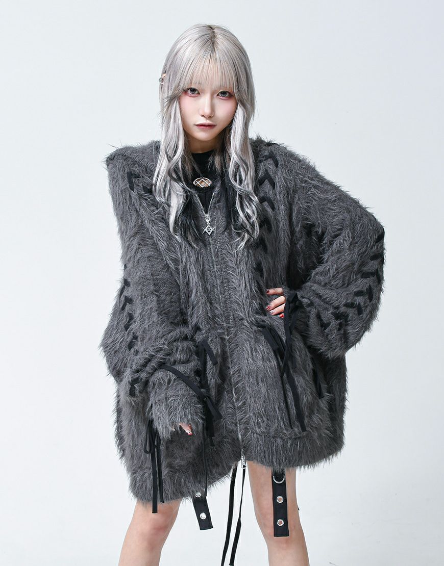 REFLEM【レフレム】うさ耳フェザーヤーンニットジップパーカー/全3色