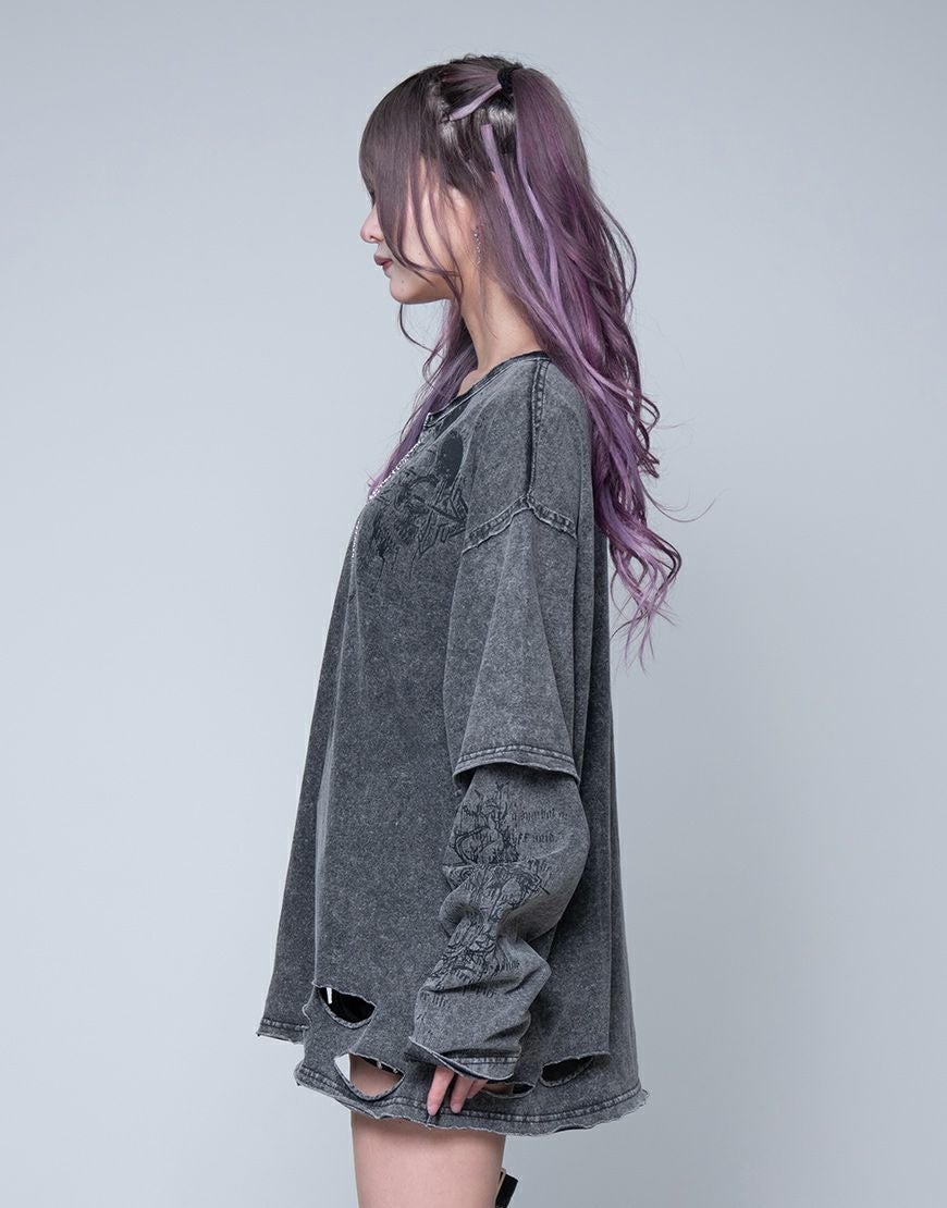 REFLEM/レフレム グランジレイヤードロンT グレー　良品✨ REFLEM【レフレム】スカルグランジレイヤーロンT/全3色