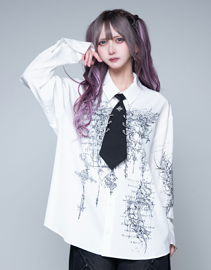 REFLEM【レフレム】 ネクタイ付プリント長袖シャツ/全2色