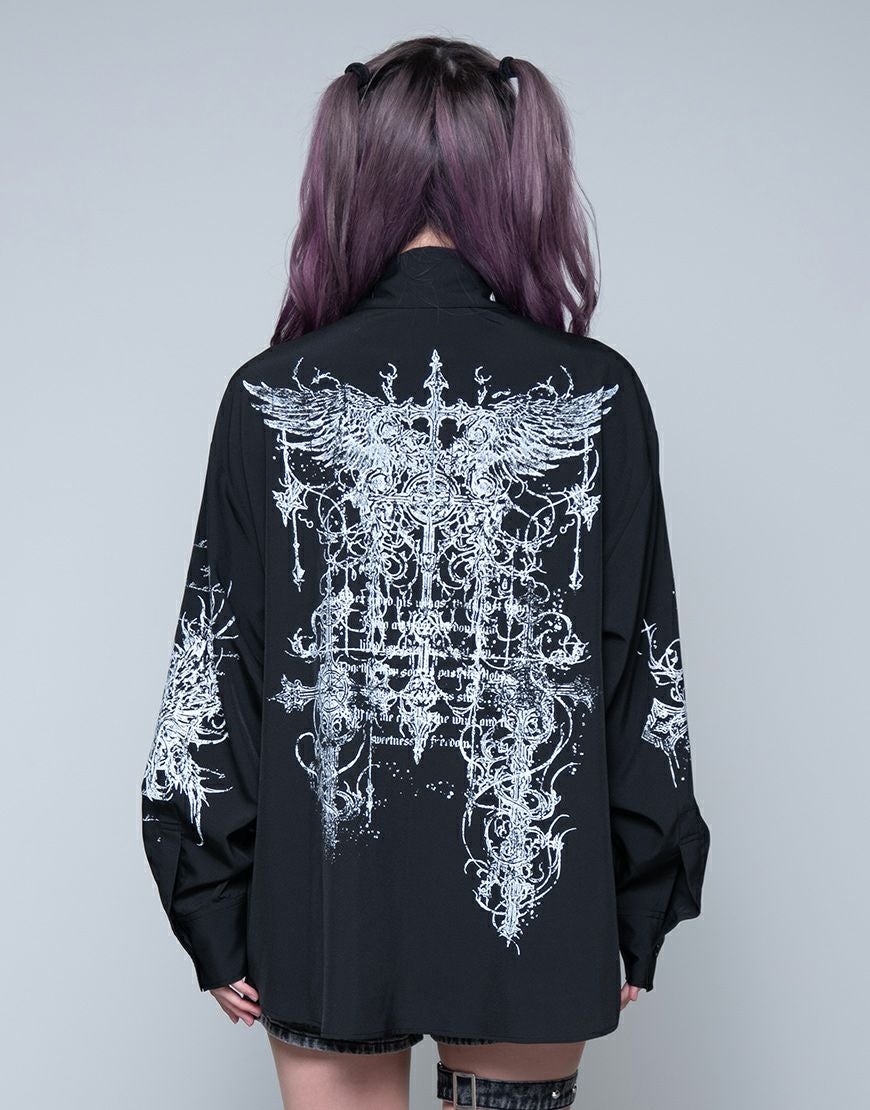 REFLEM【レフレム】 ネクタイ付プリント長袖シャツ/全2色