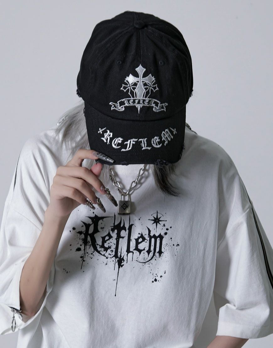 REFLEM【レフレム】クロス刺繍ダメージデニムキャップ/全3色