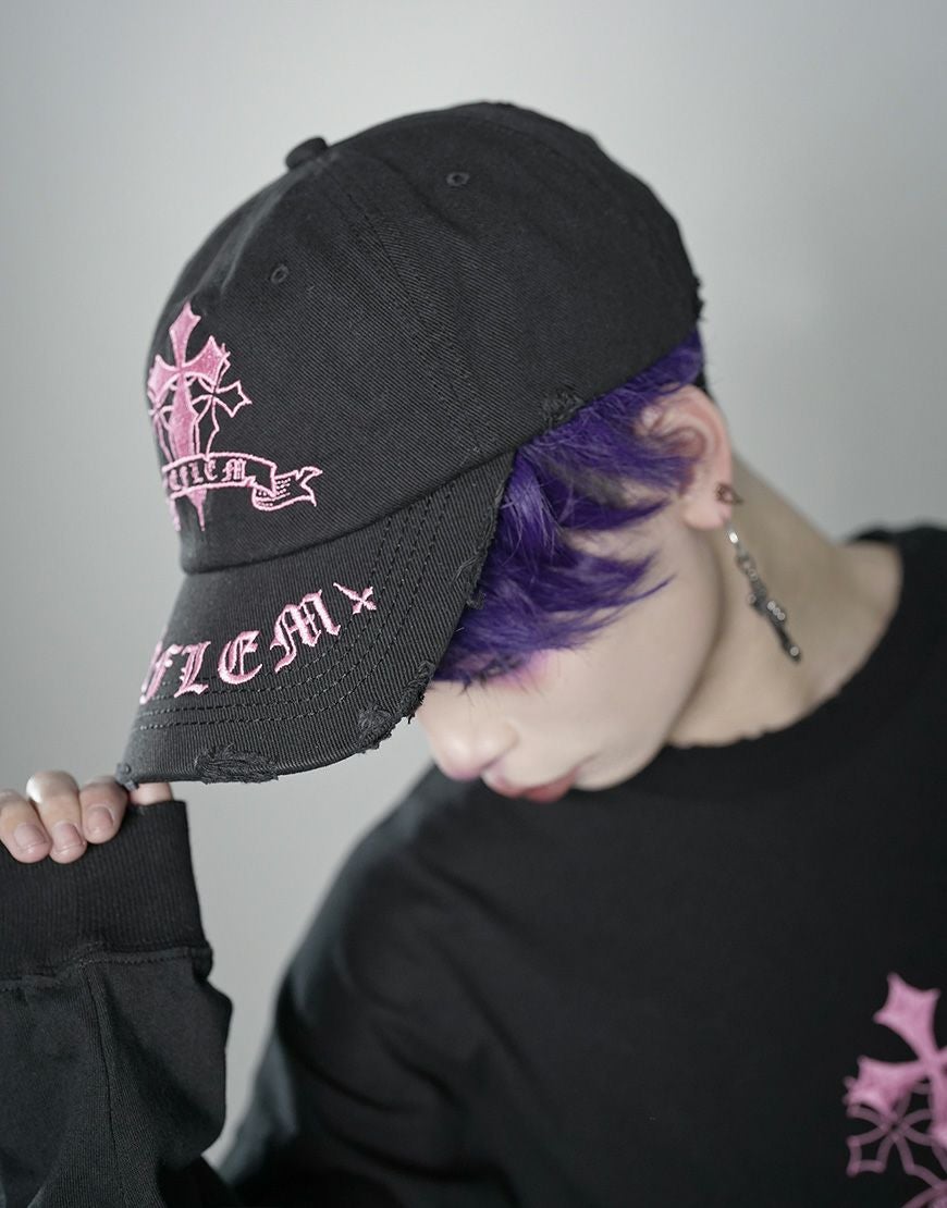 REFLEM【レフレム】クロス刺繍ダメージデニムキャップ/全3色