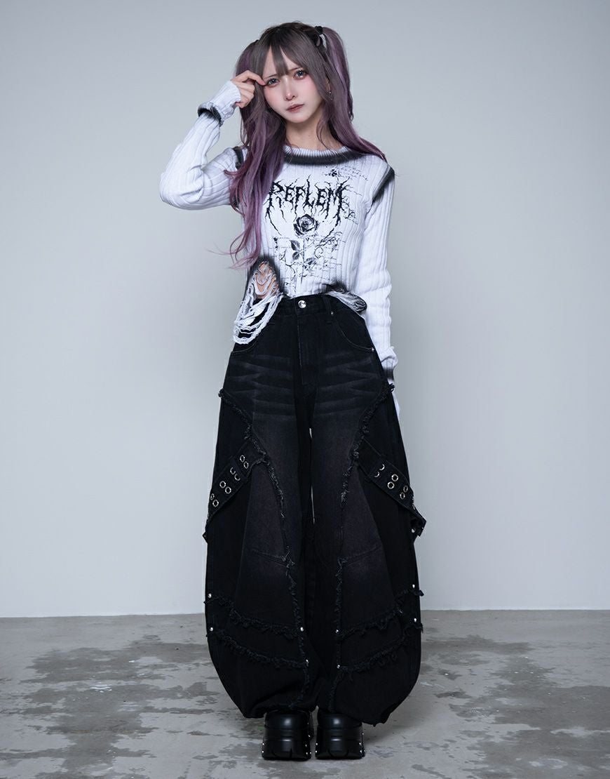 REFLEM【レフレム】バレルレッグベルトワイドデニムパンツ　グレー　Lサイズ REFLEM【レフレム】バレルレッグベルトワイドデニムパンツ/全2色