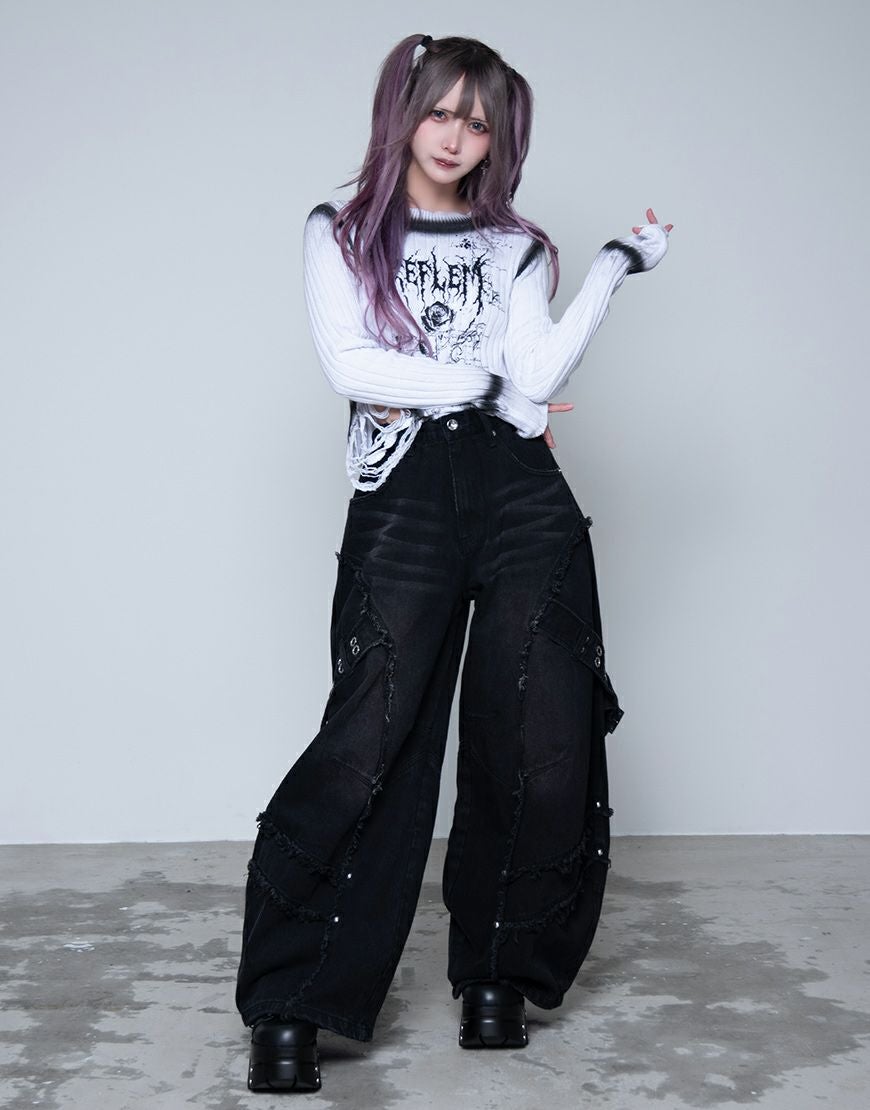 REFLEM【レフレム】バレルレッグベルトワイドデニムパンツ　グレー　Lサイズ REFLEM【レフレム】バレルレッグベルトワイドデニムパンツ/全2色