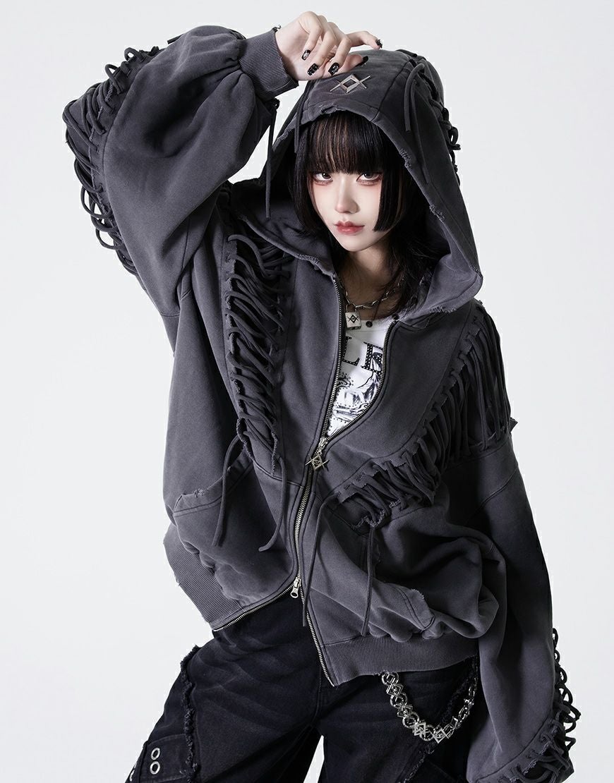 REFLEM【レフレム】レースアップグランジジップパーカー/全2色